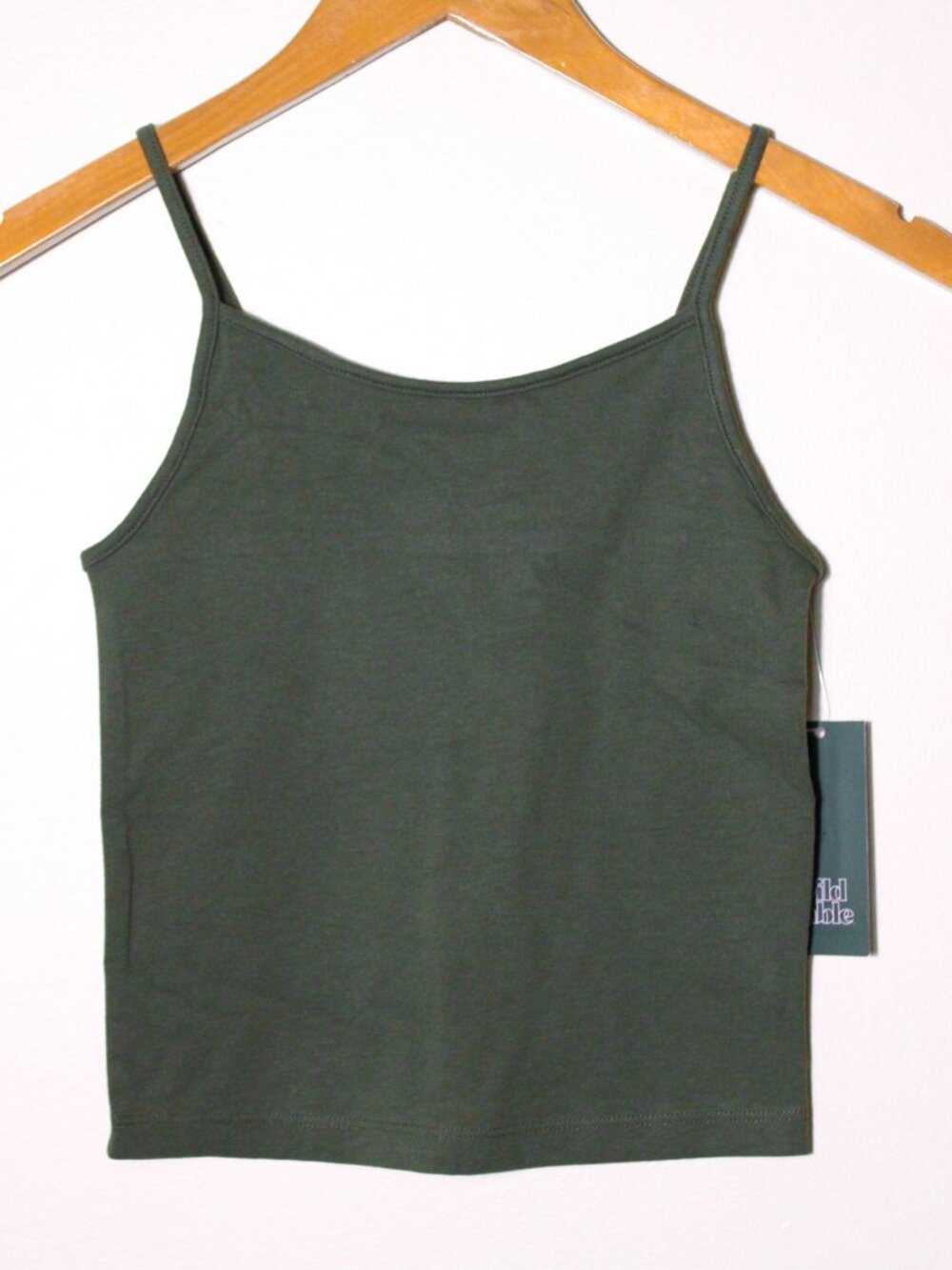 Wild Fable Slim Fit Cropped Cami Tank Top Dark Olive Green Size XXS